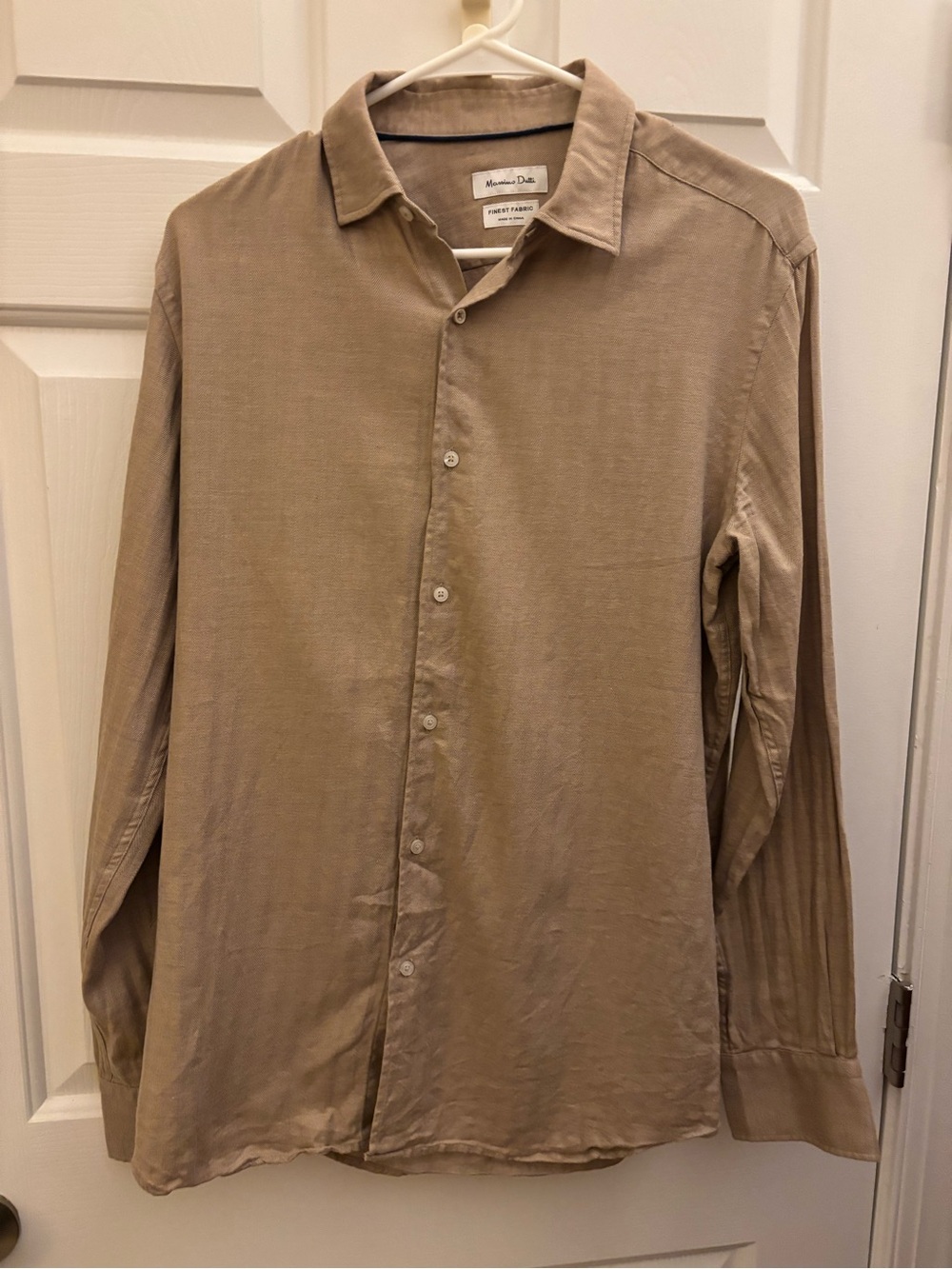Massimo Dutti Beige Long-Sleeve Button Shirt Medium